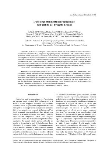 L'uso degli strumenti neuropsicologici nell'ambito del Progetto Cronos