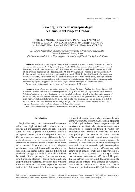 L'uso degli strumenti neuropsicologici nell'ambito del Progetto Cronos