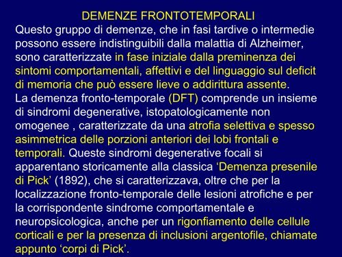 Demenze temporali - Demenza a corpi di Lewy - E-learning