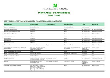 actividades lectivas, de avaliação e coordenação pedagógicas