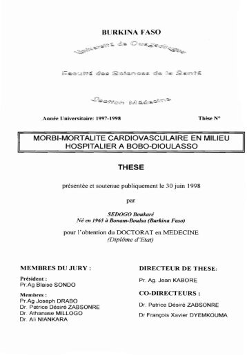 Morbi-mortalité cardiovasculaire en milieu hospitalier à Bobo ...