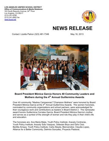 NEWS RELEASE - Los Angeles Unified School District