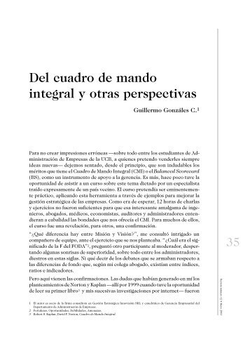 Del cuadro de mando integral y otras perspectivas
