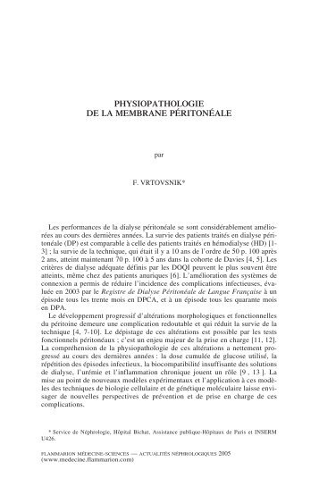 PHYSIOPATHOLOGIE DE LA MEMBRANE PÉRITONÉALE