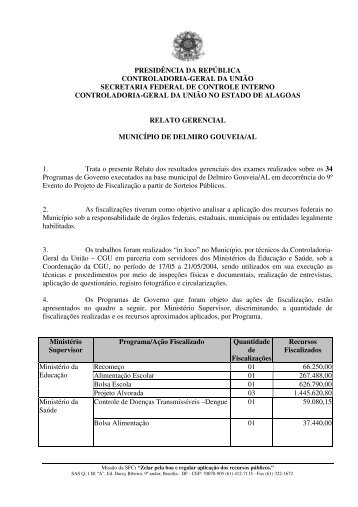 relatório de fiscalização nº 052 município de delmiro gouveia - al ...