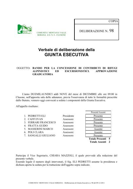 098 - Comunità Montana Valle Seriana