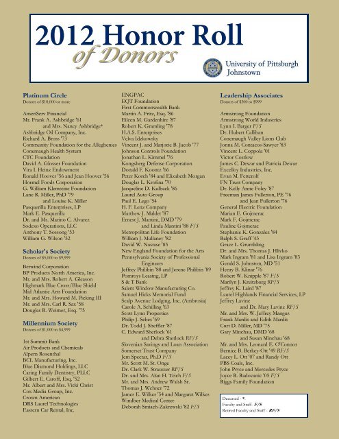 Giving Report 2011-2012 - Pitt-Johnstown Home Page