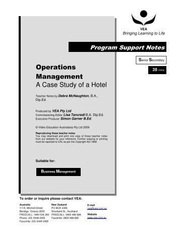 Operations Management A Case Study of a Hotel - VEA