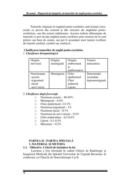 Diagnosticul imagistic al tumorilor de unghi ponto-cerebelos