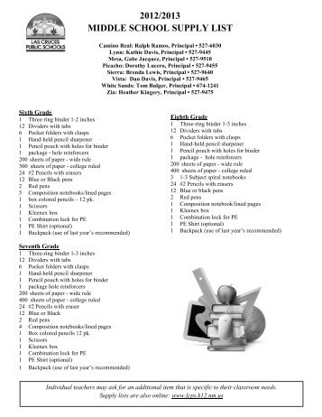 2012/2013 MIDDLE SCHOOL SUPPLY LIST