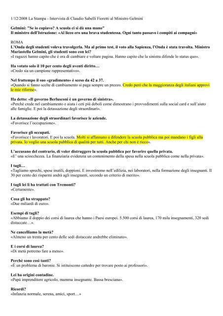 1/12/2008 La Stampa - Intervista di Claudio Sabelli ... - Madoglio.it