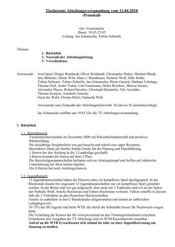 Tischtennis Abteilungsversammlung vom 12.04.2010 -Protokoll-