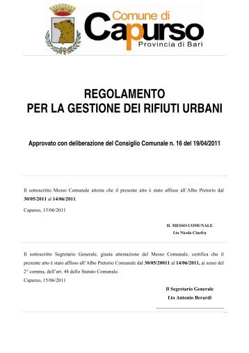 regolamento per la gestione dei rifiuti urbani - Comune di Capurso