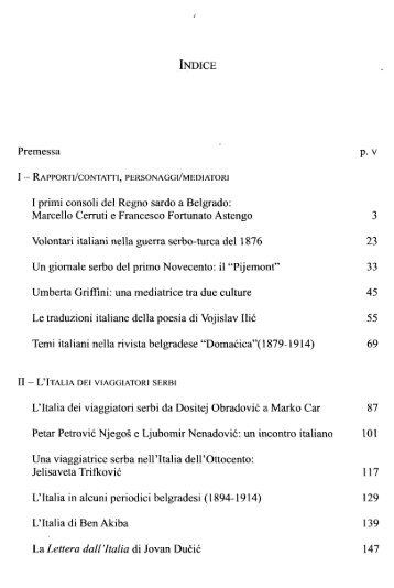 INDICE Premessa p. v I primi consoli del Regno sardo a Belgrado ...