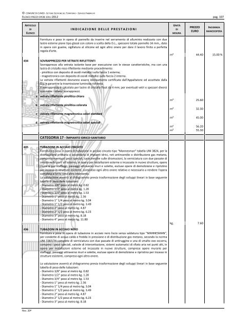 Elenco prezzi anno 2012 - Comune di Cuneo