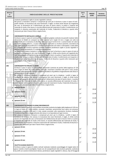 Elenco prezzi anno 2012 - Comune di Cuneo