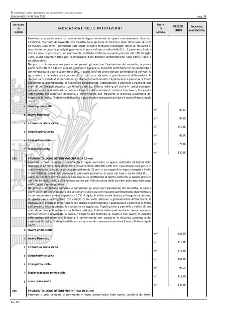 Elenco prezzi anno 2012 - Comune di Cuneo