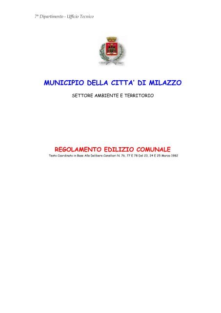 Regolamento Edilizio Comunale Comune Di Milazzo