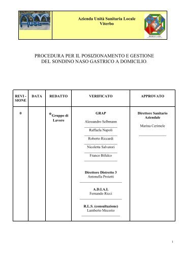 N. 4 - Gestione sondino naso gastrico Adi - ASL Viterbo