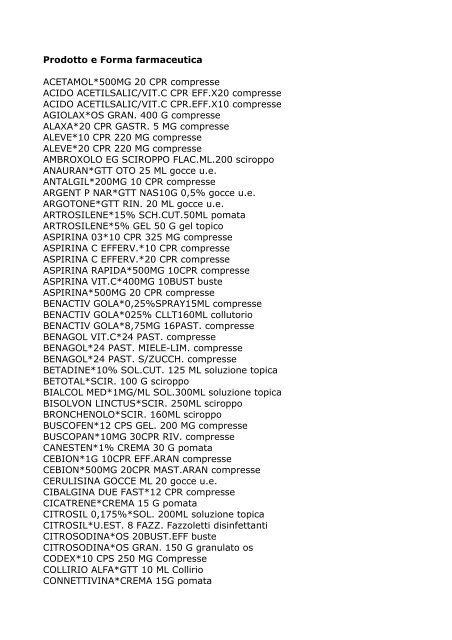 consulta l'elenco dei farmaci sop e otc - Farmacos