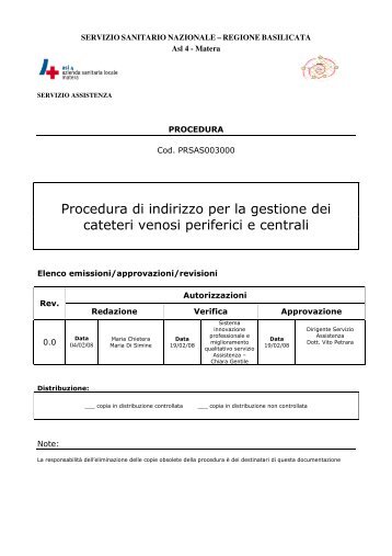 Procedura di indirizzo per la gestione dei cateteri venosi periferici e ...