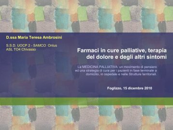 Farmaci in cure palliative, terapia del dolore e degli altri sintomi