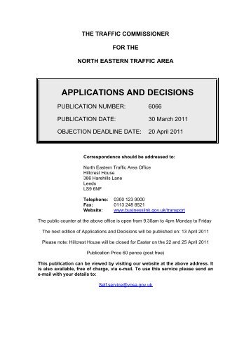 APPLICATIONS AND DECISIONS - Department for Transport