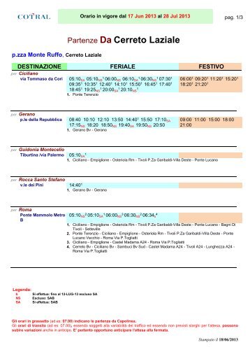 Partenze Da Cerreto Laziale - Cotral SpA