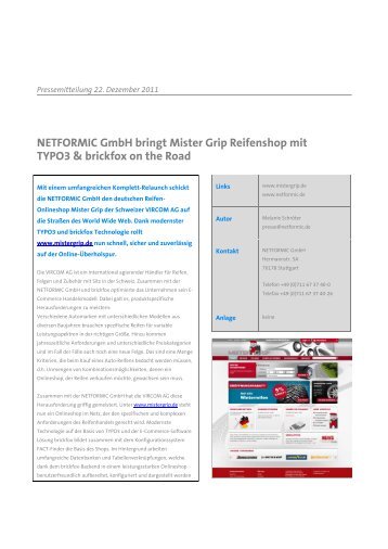 NETFORMIC GmbH bringt Mister Grip Reifenshop mit TYPO3 ...