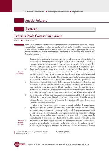 Angelo Poliziano, Lettere, Lettera a Paolo Cortese: l ... - Aula Digitale