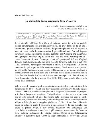 La storia della lingua sarda nelle Carte d'Arborea (pdf) - I blog di Unica
