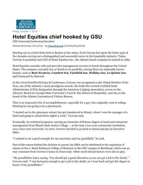 Hotel Equities Chief Hooked By Gsu Robinson College Of Business