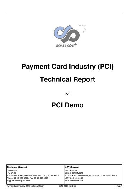 Payment Card Industry (PCI) Technical Report PCI Demo - SensePost