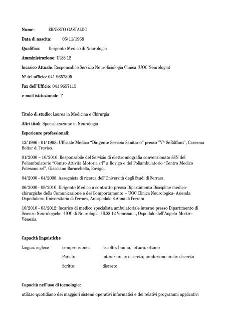 Ernesto Gastaldo Data Di Nascita Azienda Ulss 12 Veneziana