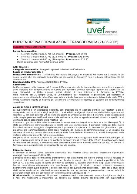 BUPRENORFINA FORMULAZIONE TRANSDERMICA (21-06 ... - Uvef
