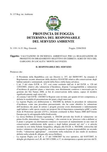 valutazione di incidenza ambientale per la realizzazione di