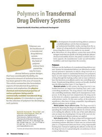 Polymers in Transdermal Drug Delivery Systems - Pharmaceutical ...