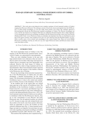 PLIO-QUATERNARY MAMMAL FOSSILIFEROUS SITES OF UMBRIA