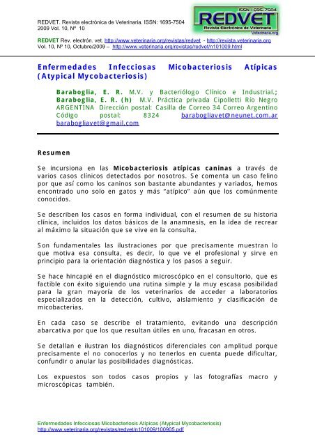 Enfermedades Infecciosas Micobacteriosis Atípicas ... - Veterinaria.org