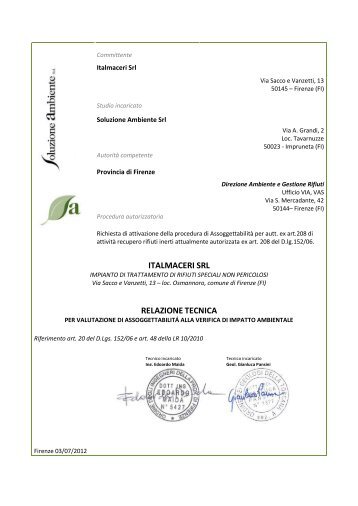ITALMACERI SRL RELAZIONE TECNICA - Provincia di Firenze