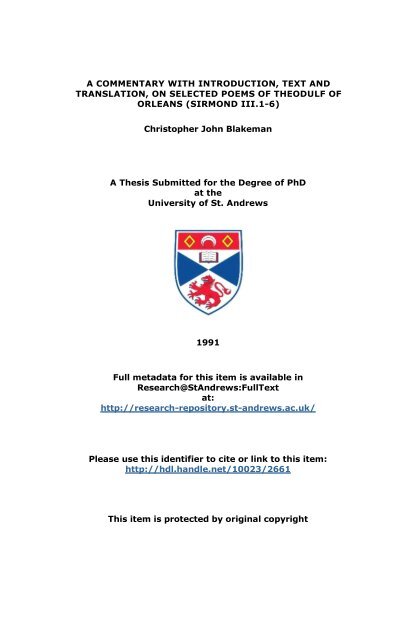 Christopher John Blakeman PhD Thesis - University of St Andrews