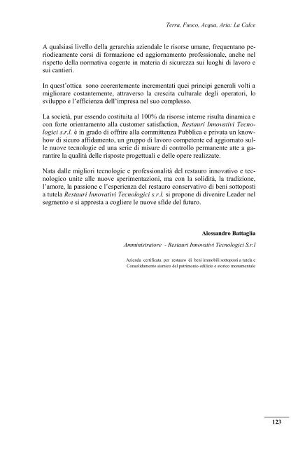 Terra, Fuoco, Acqua, Aria: LA CALCE A cura di Alessandro Battaglia ...