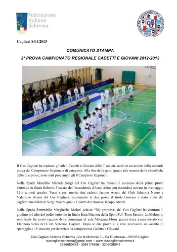 risultati 2 prova regionale cadetti e giovani - CUS Cagliari Scherma