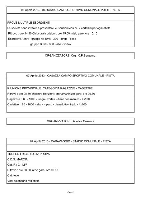 FIDAL Bergamo Calendario Estivo - Atletica Paratico