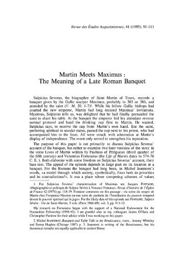 Martin Meets Maximus : The Meaning of a Late Roman Banquet