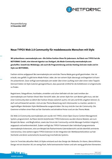 Neue TYPO3 Web 2.0 Community für ... - NETFORMIC GmbH