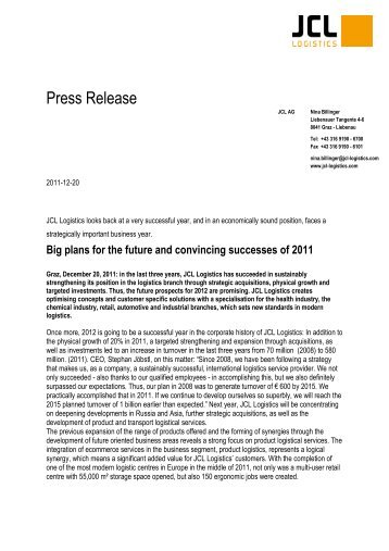 JCL Logistics Press Release Summary 2011