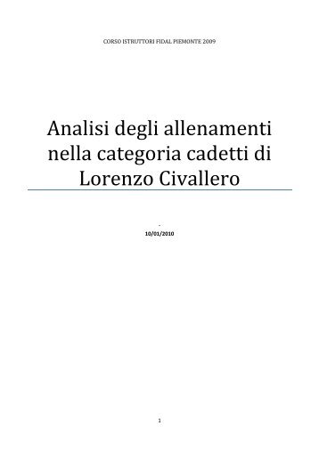 Analisi degli allenamenti nella categoria cadetti di ... - Fidal Piemonte