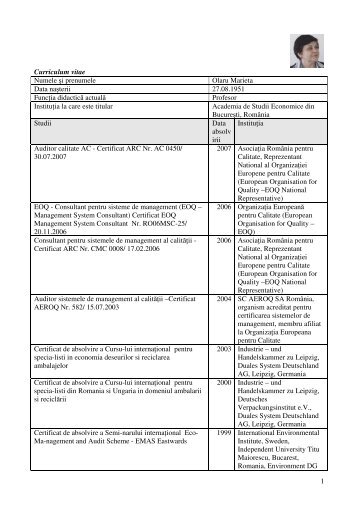 CV - Institutul de Studii Doctorale - Academia de Studii Economice