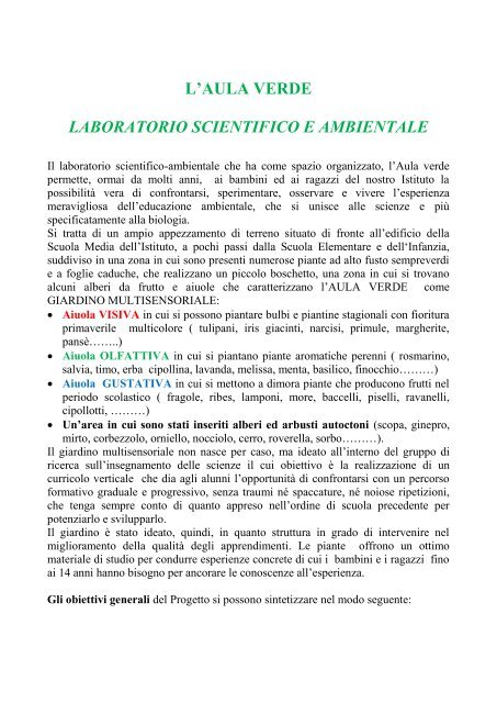 L'AULA VERDE : LABORATORIO SCIENTIFICO E ... - barbescuola